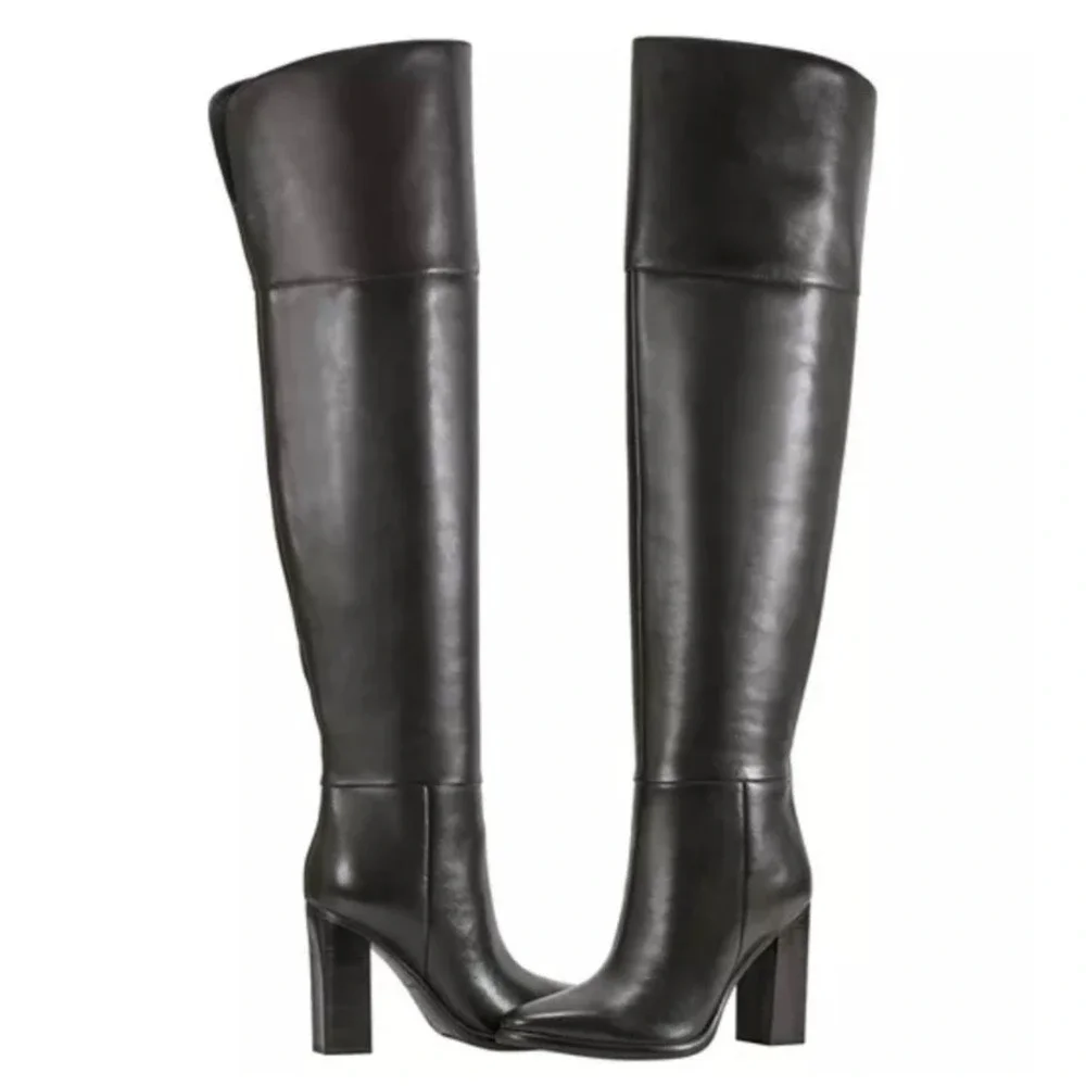 Marc Fisher Lasli Over-the-Knee Boots Womens 9 Black Leather Block Heel NWOT